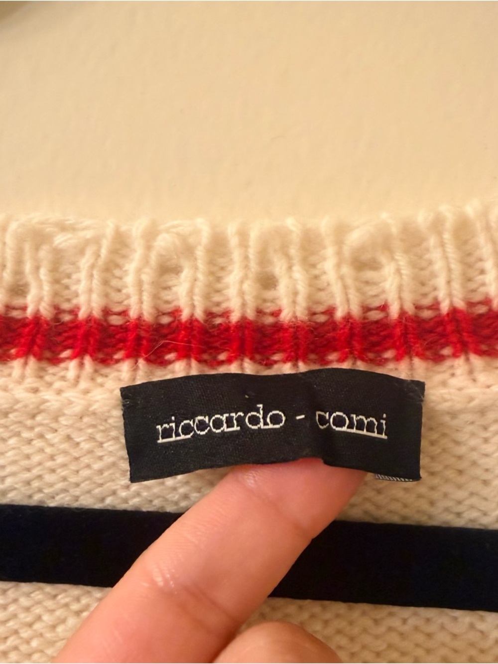 Riccardo Comi Stranger Hair Cream V-Neck Sweater with Red Trim - Picture 3 of 5
